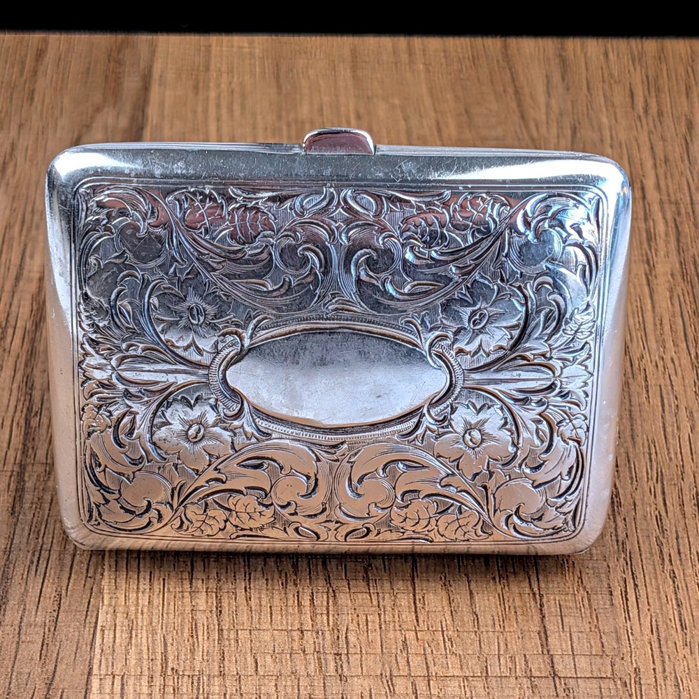 Vintage Watson Co Sterling Silver Floral Repousse Card Case 757 59g